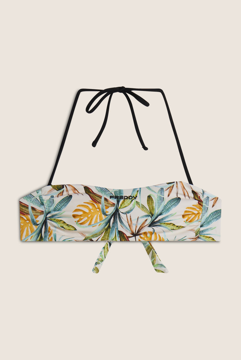 Bandeau-Bikinioberteil mit tropischem Print - SAND