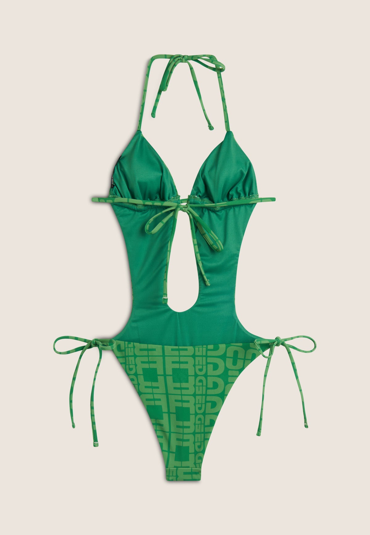 Einteiliger Badeanzug mit Cut-outs und Allover-Logo-Print - GREEN