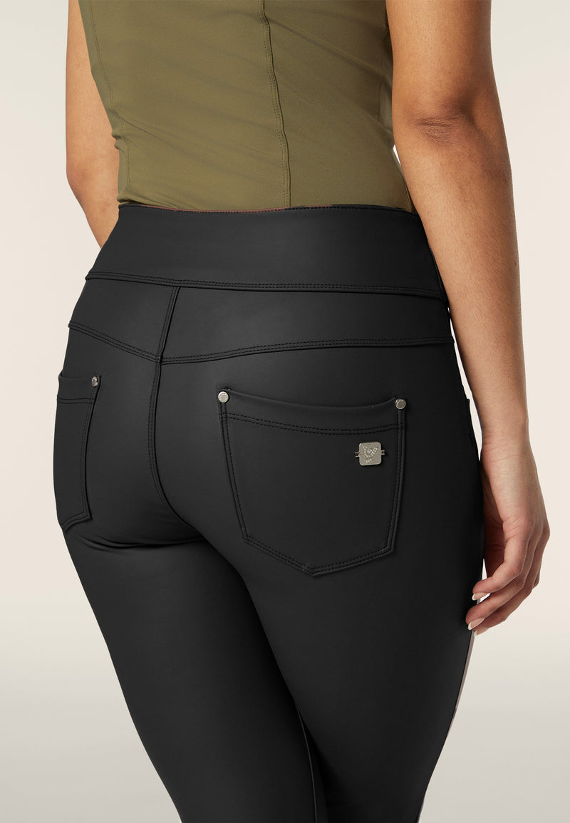 N.O.W. Yoga Mid Waist Skinny 7/8 Vegan Leather Pant - Black