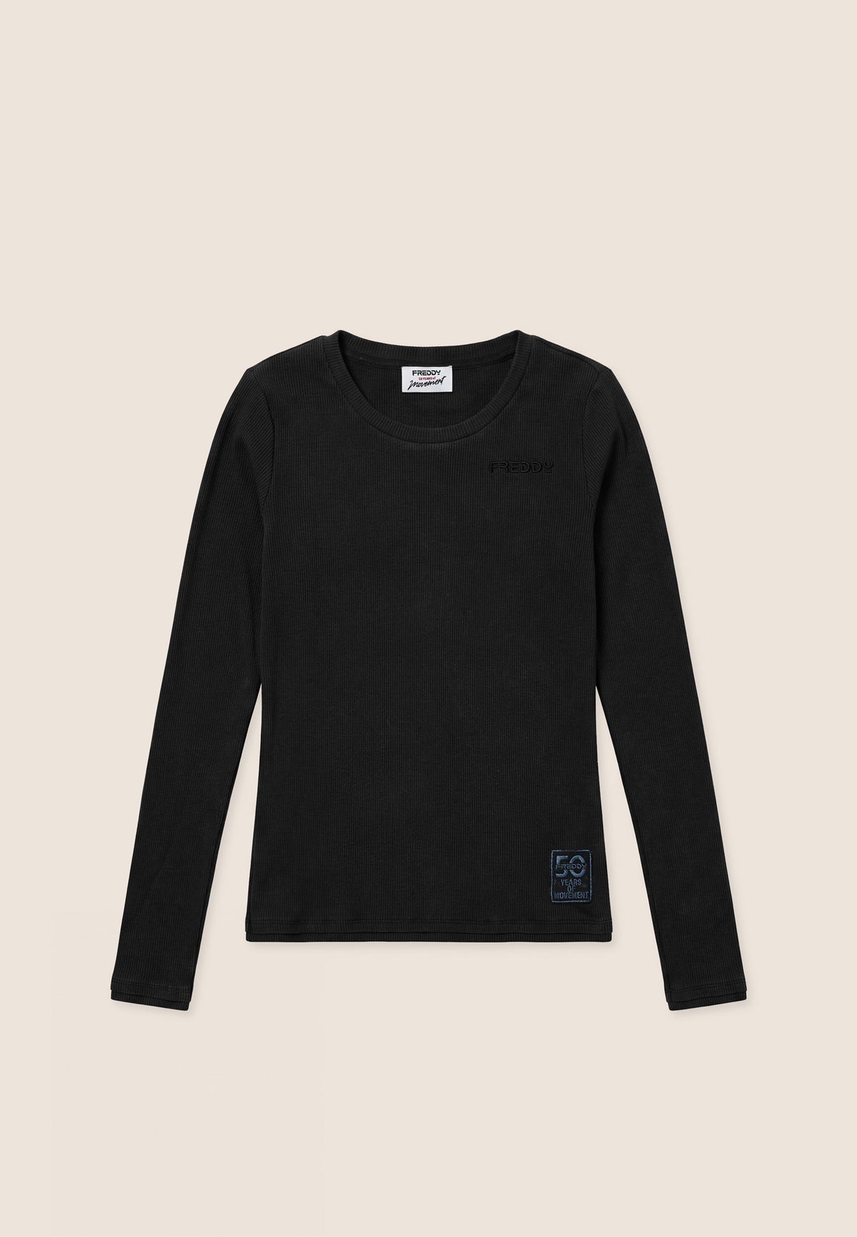 Ribbed long sleeve t-shirt with 50 Years of Movement patch - Black