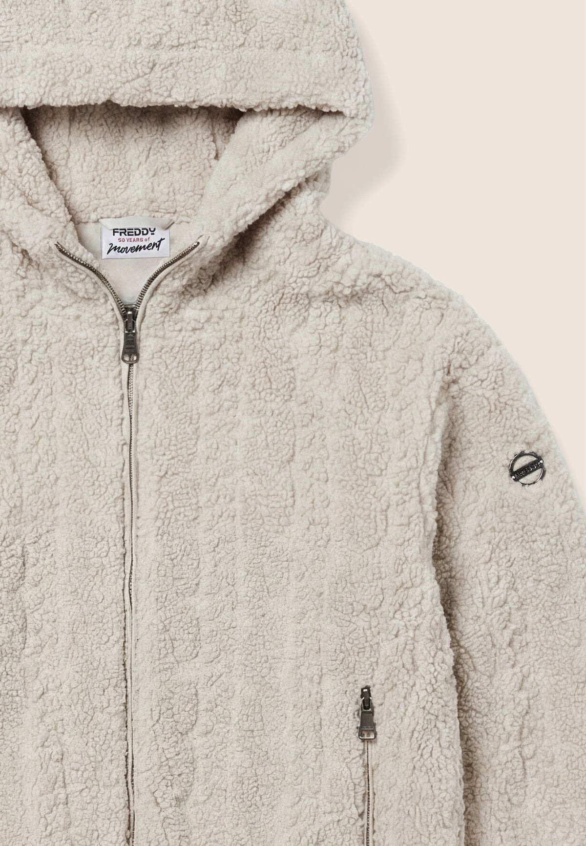 Hooded jacket in cable-knit sherpa fleece - Moonbeam