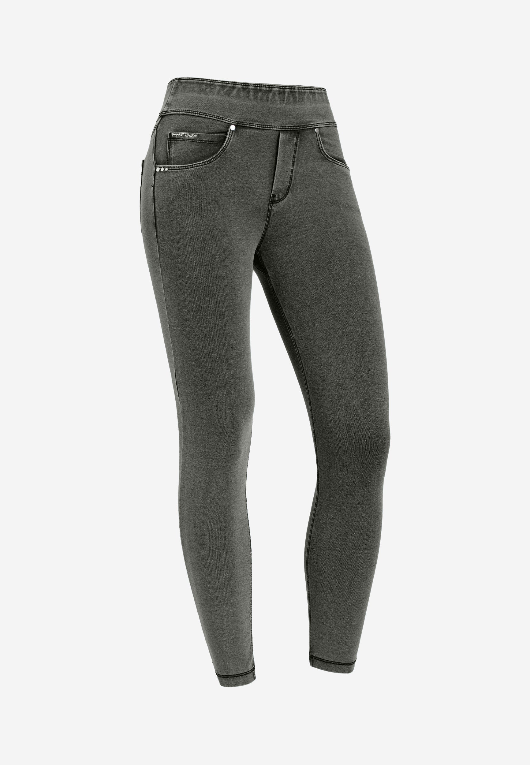 N.O.W. Yoga Mid Waist Skinny 7/8 Denim Jeans - Denim Light Grey - Black Seam