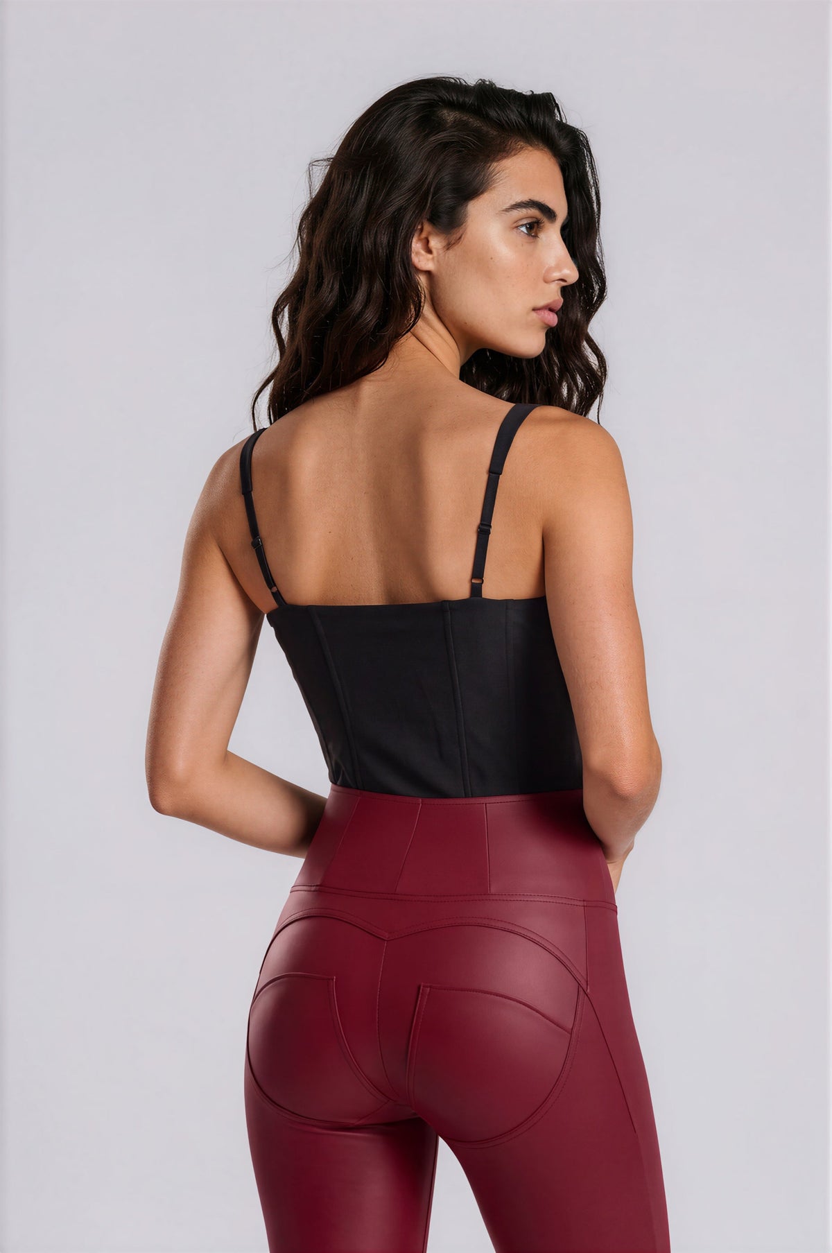 WR.UP Push-Up High Waist Skinny Vegan Leather Pant - Cabernet Red