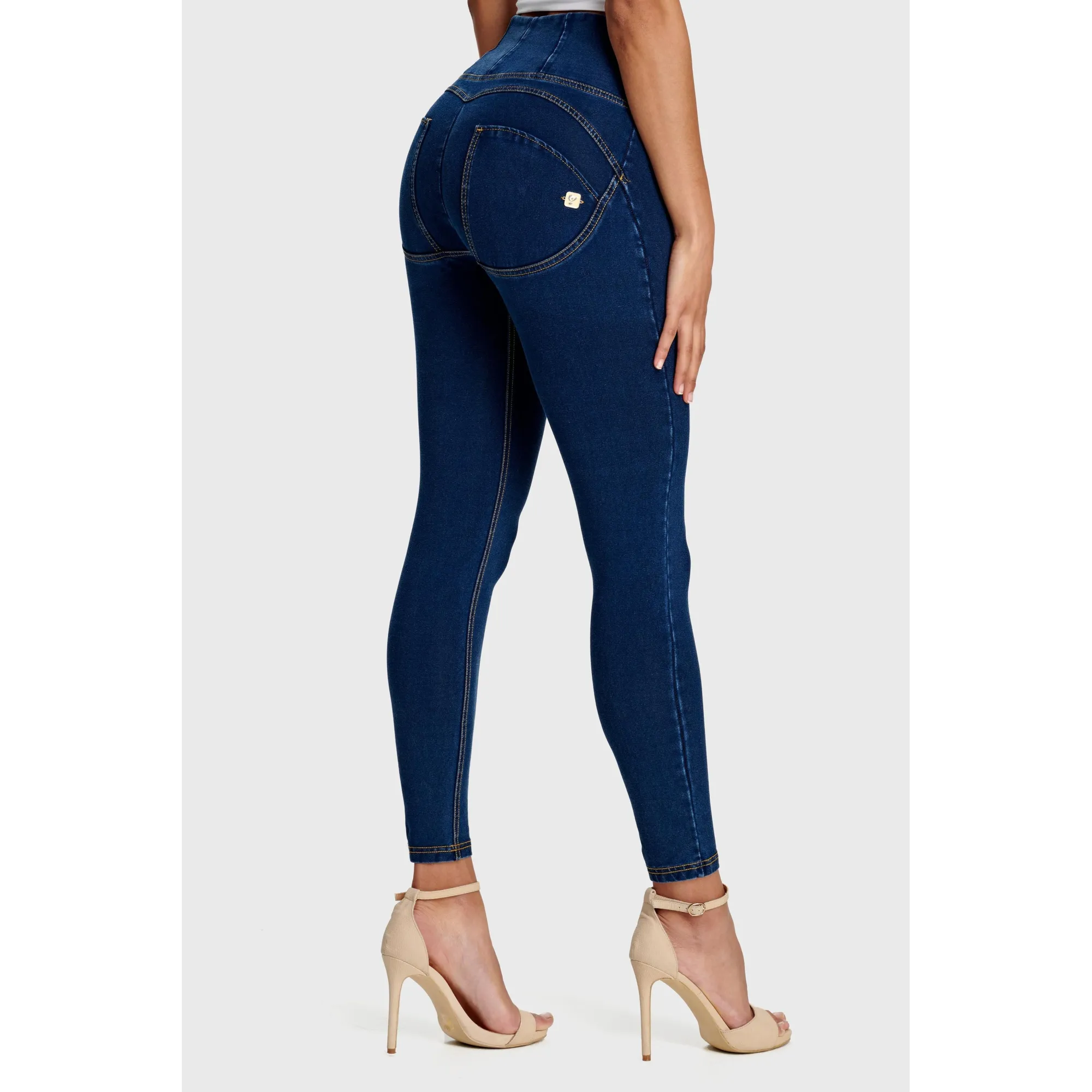 Freddy WR.UP® Damen Push-Up Jeans - 7/8 High Waist Super Skinny - Indigoblau - Gelbe Nähte