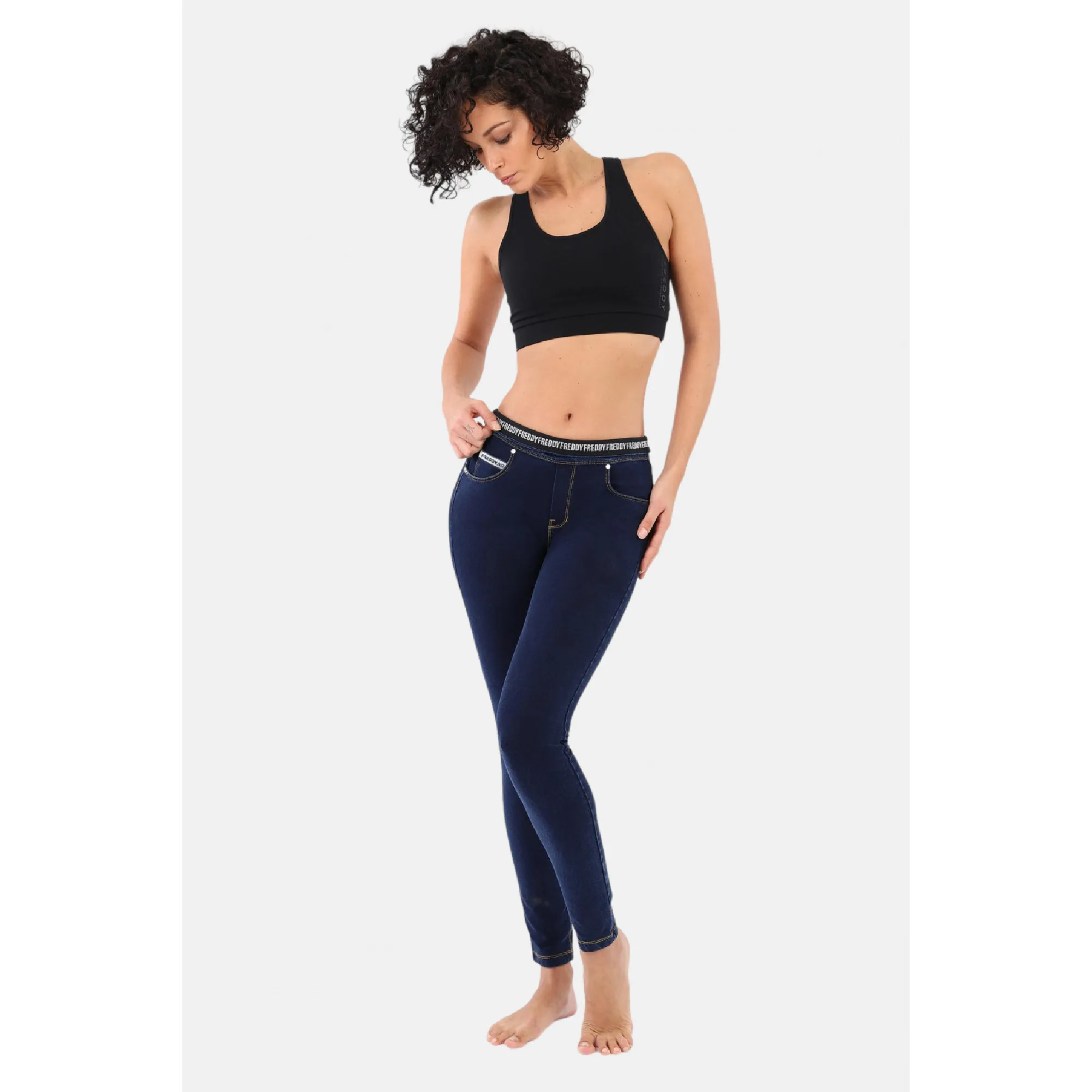 Freddy N.O.W.® Yoga Damen Comfort Mid Gelbe J0Y Blau - Skinny Jeans - Nähte Waist - 