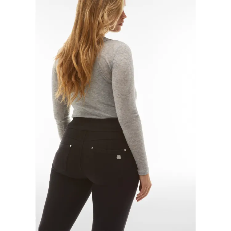 Freddy N.O.W.® Yoga Damen Comfort Jeans - Mid Waist Skinny - Schwarz - Schwarze Nähte - J7N