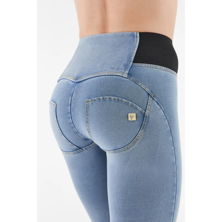 Freddy WR.UP® Damen Push-Up Jeans - High Waist Skinny - mit elastischem Taillenbund - Hellblau - gelbe Nähte - J4Y