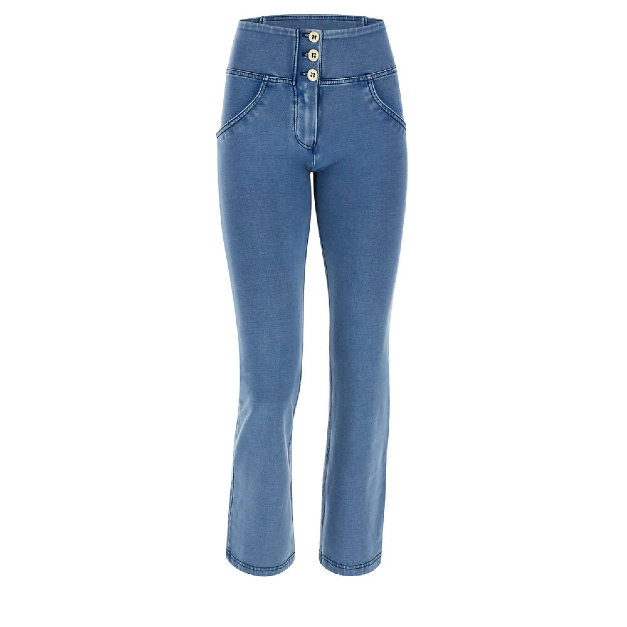 Freddy WR.UP® Damen Push-Up Jeans - 7/8 High Waist Culottes - Hellblau - Blaue Nähte - J4B