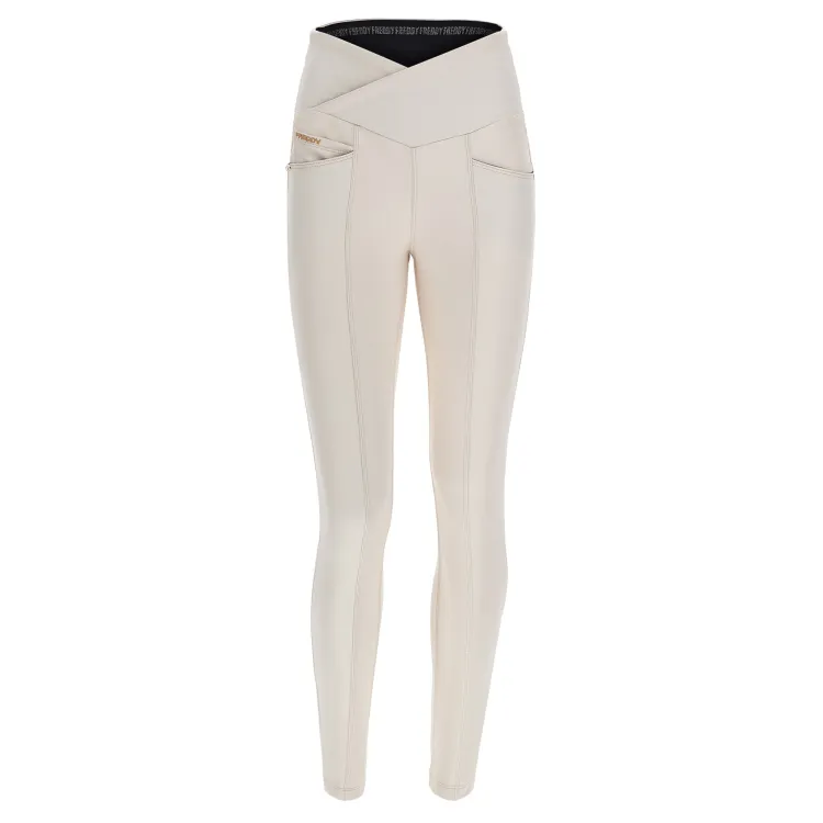 Freddy N.O.W.® Yoga Vegan Leather Damen Comfort Lederhose - High High Waist Super Skinny - Weißgrau - Z102