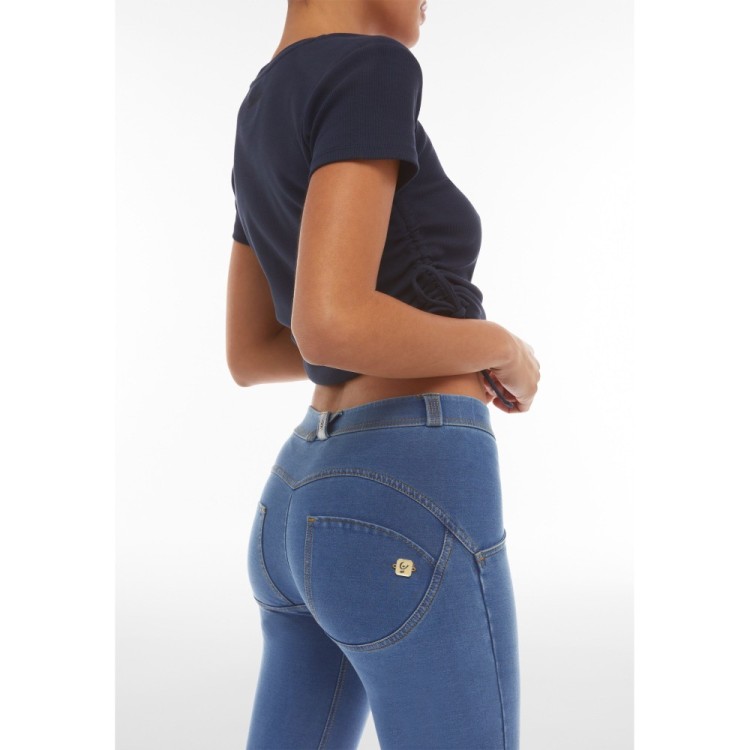 Freddy WR.UP® Damen Push-Up Jeans - Regular Waist Super Skinny - Hellblau - Gelbe Nähte