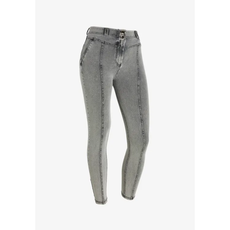Freddy WR.UP® Damen Push-Up Jeans - 7/8 Regular High Waist Super Skinny - Mit Mittelnaht auf den Beinen - Grau – Schwarze Nähte