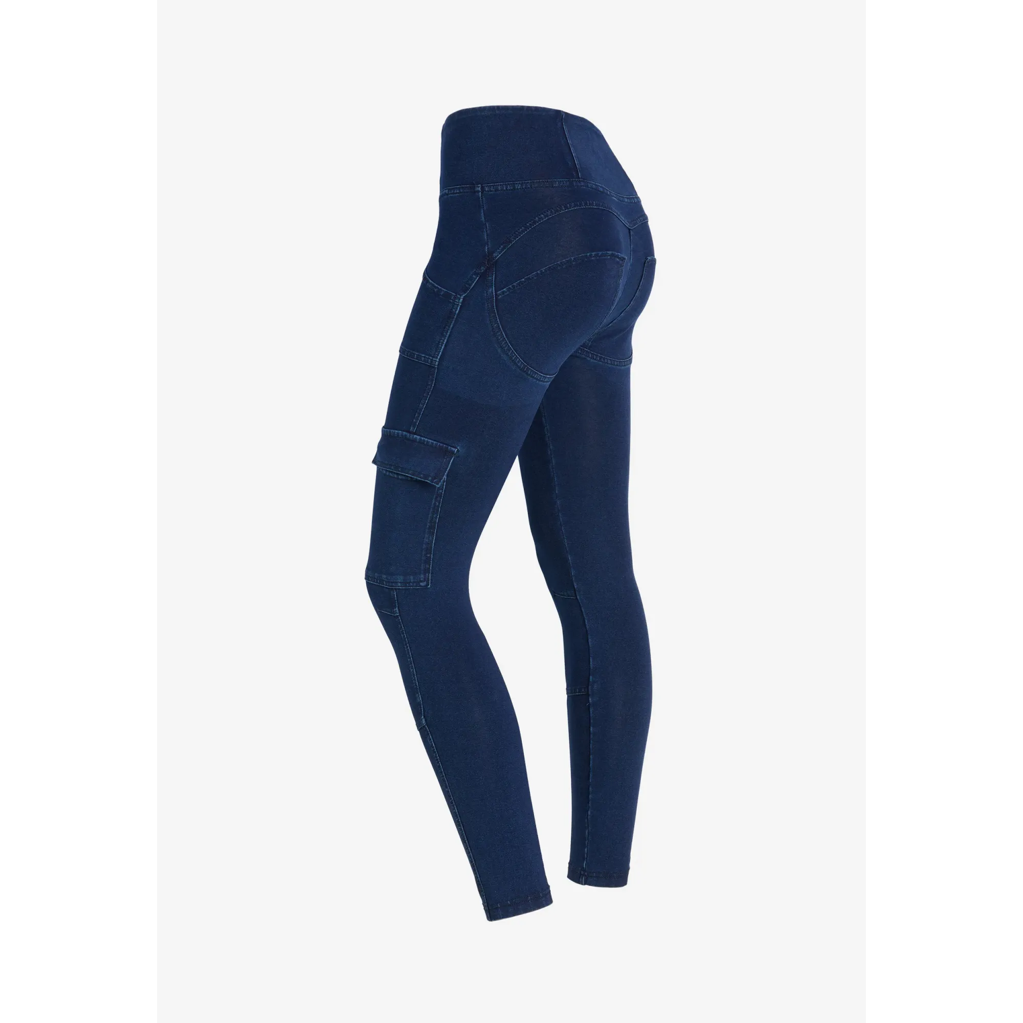 Freddy WR.UP® Damen Push-Up Jeans - 7/8 High Waist Super Skinny - Cargotaschen - Indigoblau - Blaue Nähte - J0B