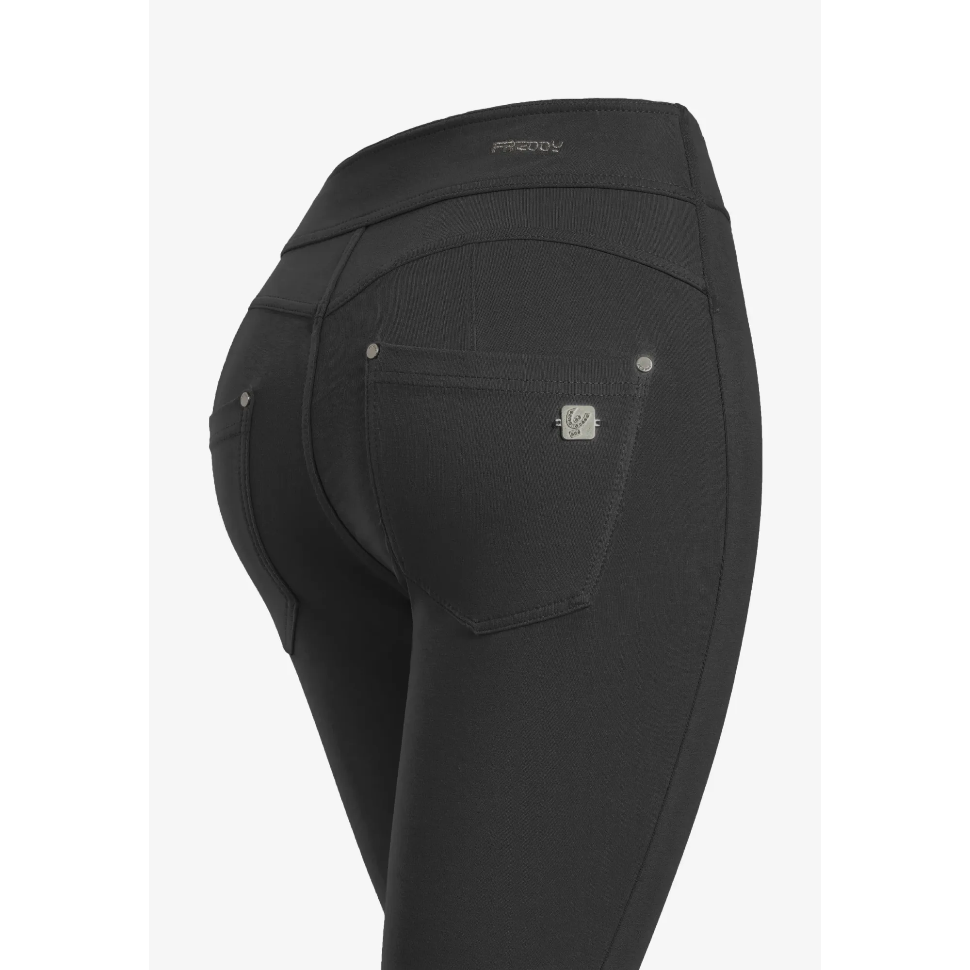 Freddy N.O.W.® Yoga Eco Damen Comfort Hose - Super High Waist Skinny - Mit Nähten auf den Beinen - Schwarz