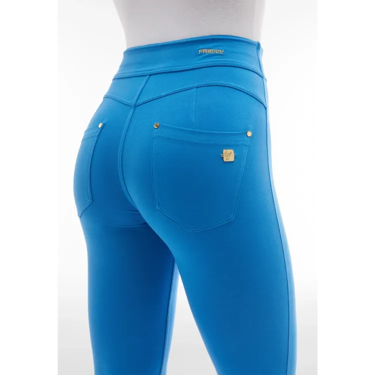 Freddy N.O.W.® Yoga Eco Damen Comfort Hose - Super High Waist Skinny - Mit Nähten auf den Beinen - Blau