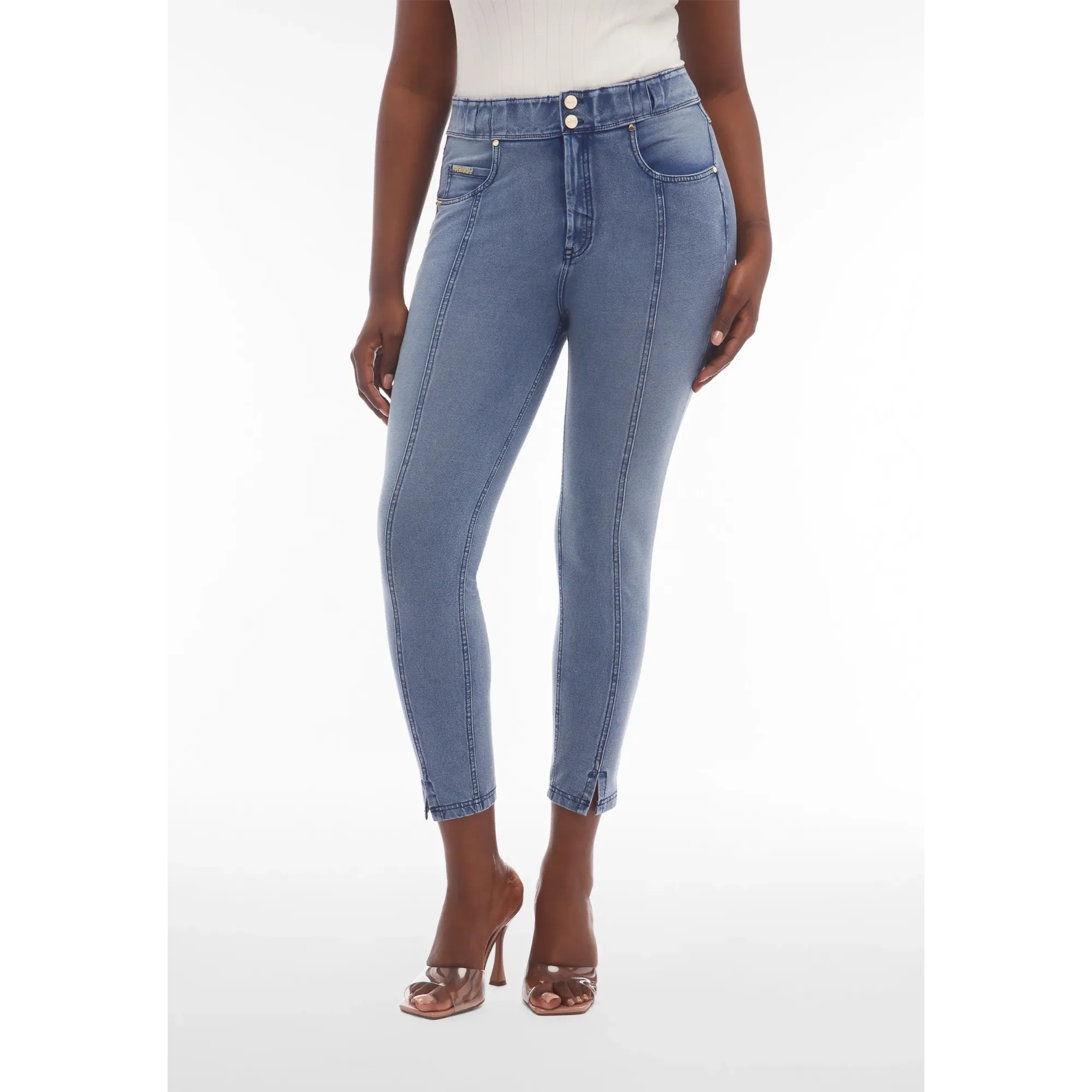 Freddy N.O.W.® Eco Damen Comfort Jeans - 7/8 High Waist Super Skinny - Denim - Blaue Nähte - J108B