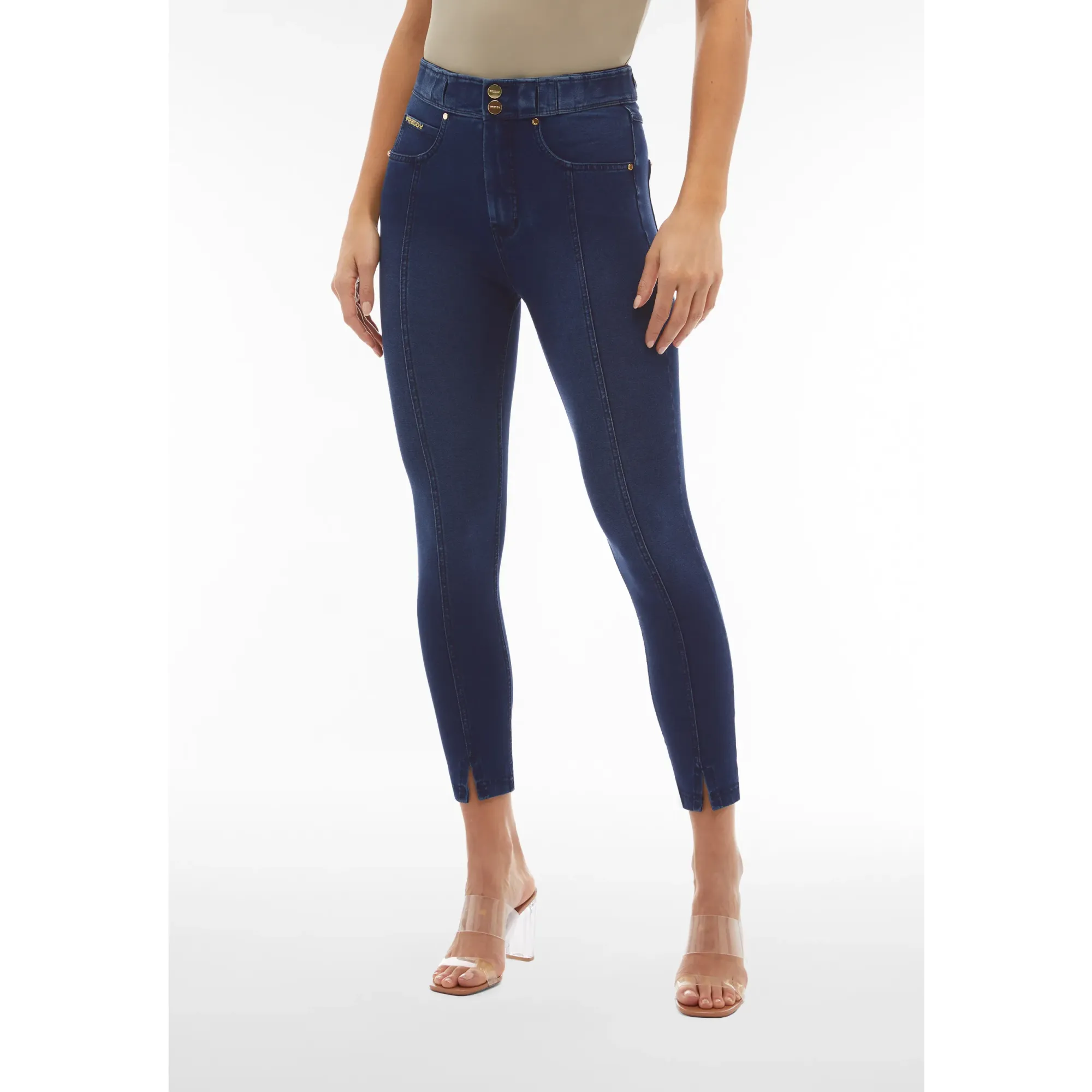Freddy N.O.W.® Eco Damen Comfort Jeans - 7/8 High Waist Super Skinny - Indigoblau - Blaue Nähte - J0B