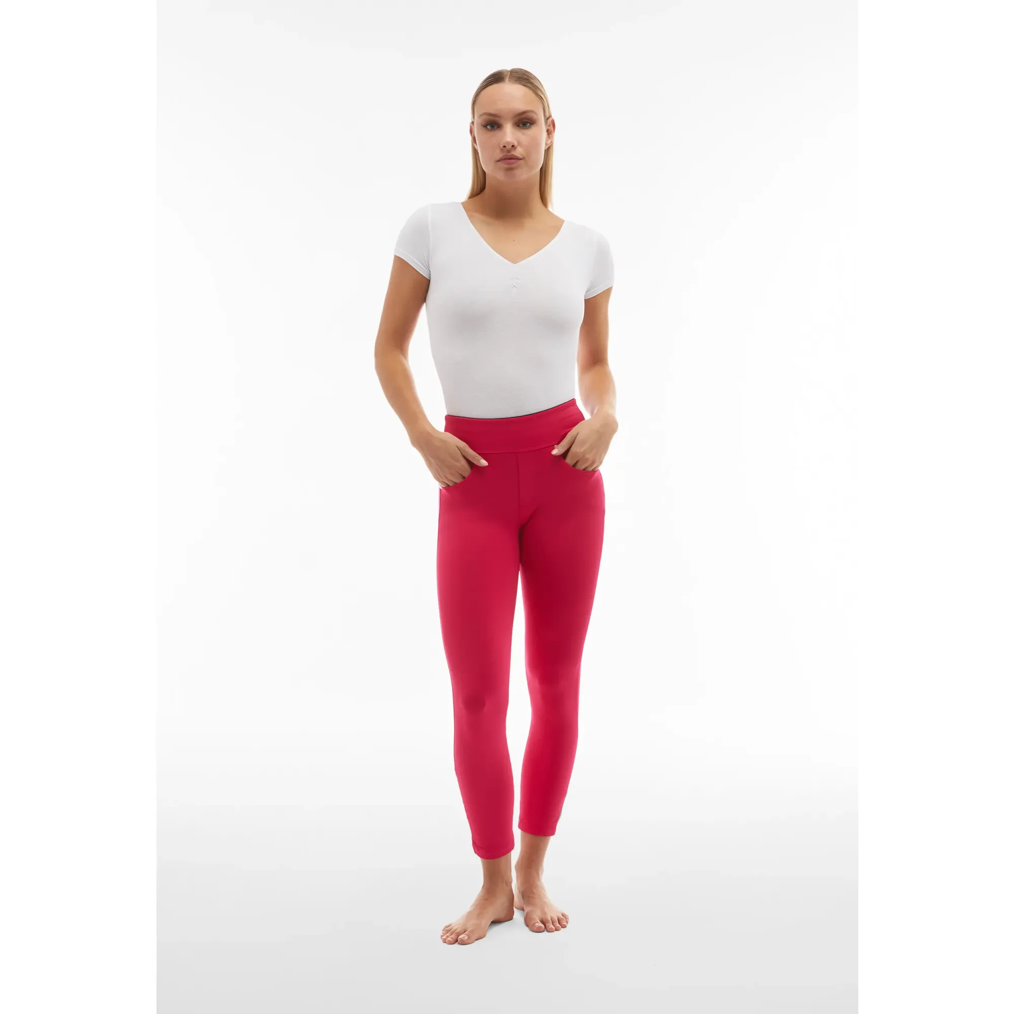 Freddy N.O.W.® Yoga Eco Tech Damen Comfort Hose - 7/8 Mid Waist Super Skinny - Pink/Fuchsia