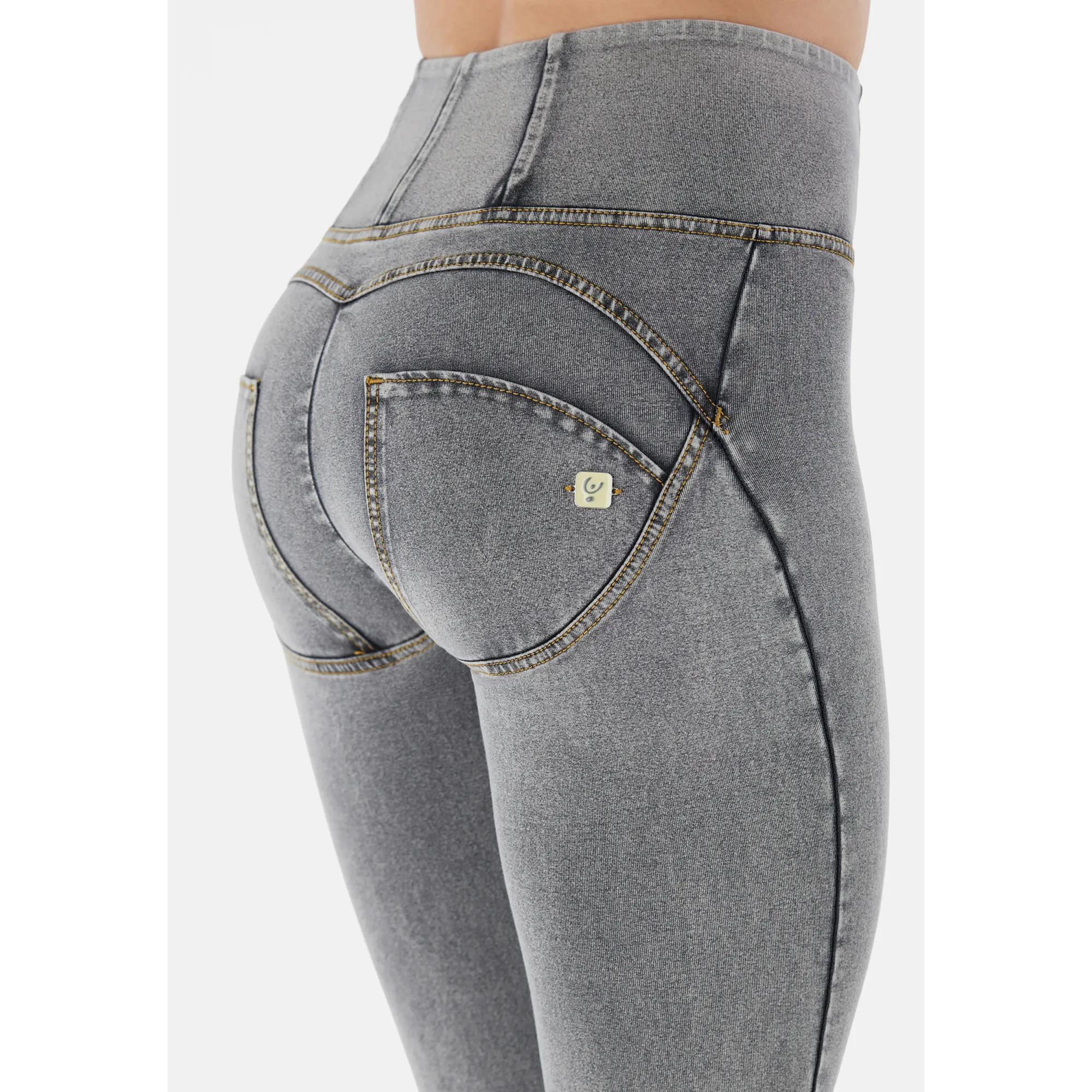 Freddy WR.UP® Damen Push-Up Jeans - High Waist Super Skinny - Grau - Gelbe Nähte