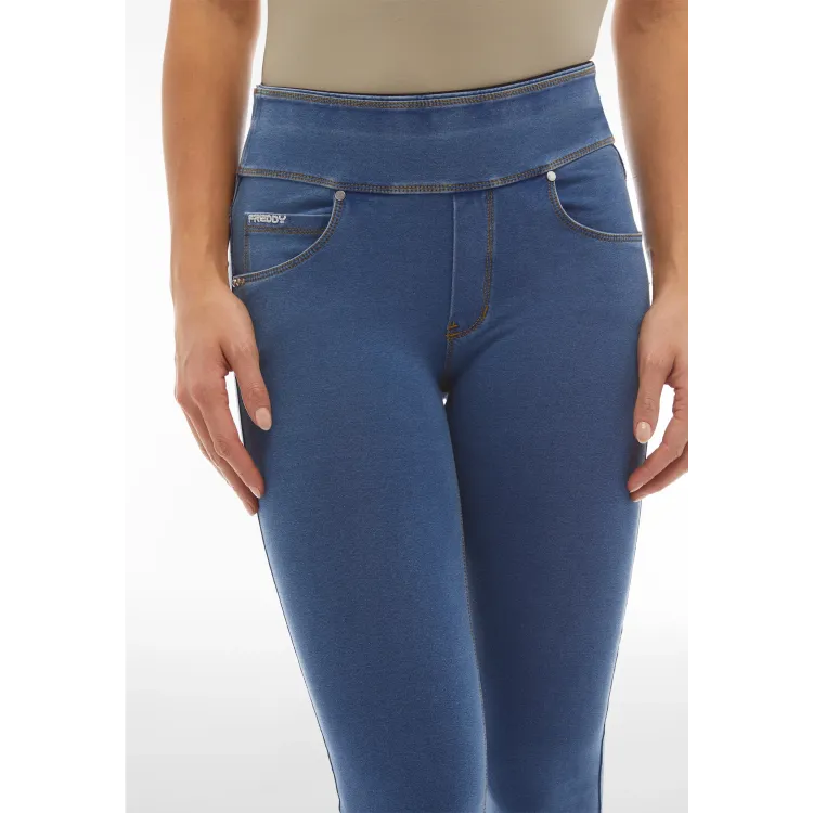Freddy N.O.W.® Yoga Damen Comfort Jeans - Mid Waist Skinny - Hellblau - Gelbe Nähte - J4Y