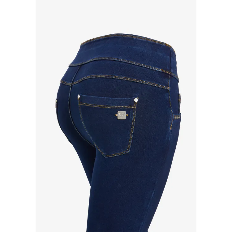 Freddy N.O.W.® Yoga Damen Comfort Jeans - Mid Waist Skinny - Blau - Gelbe Nähte - J0Y