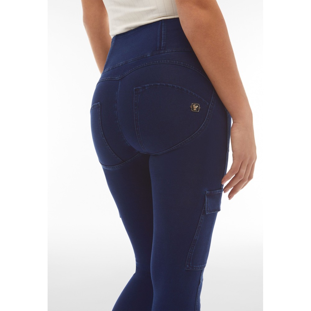 Freddy WR.UP® Damen Push-Up Jeans - 7/8 High Waist Super Skinny - Cargotaschen - Indigoblau - Blaue Nähte - J0B