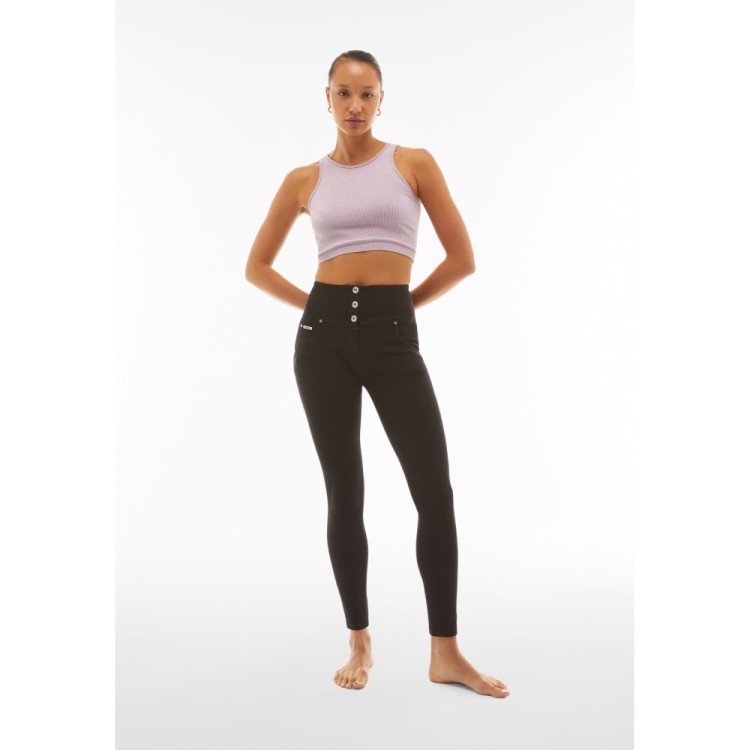 Freddy WR.UP® Snug Damen Push-Up Hose - Buttoned High Waist Super Skinny - Garment Dyed - Schwarz - N0