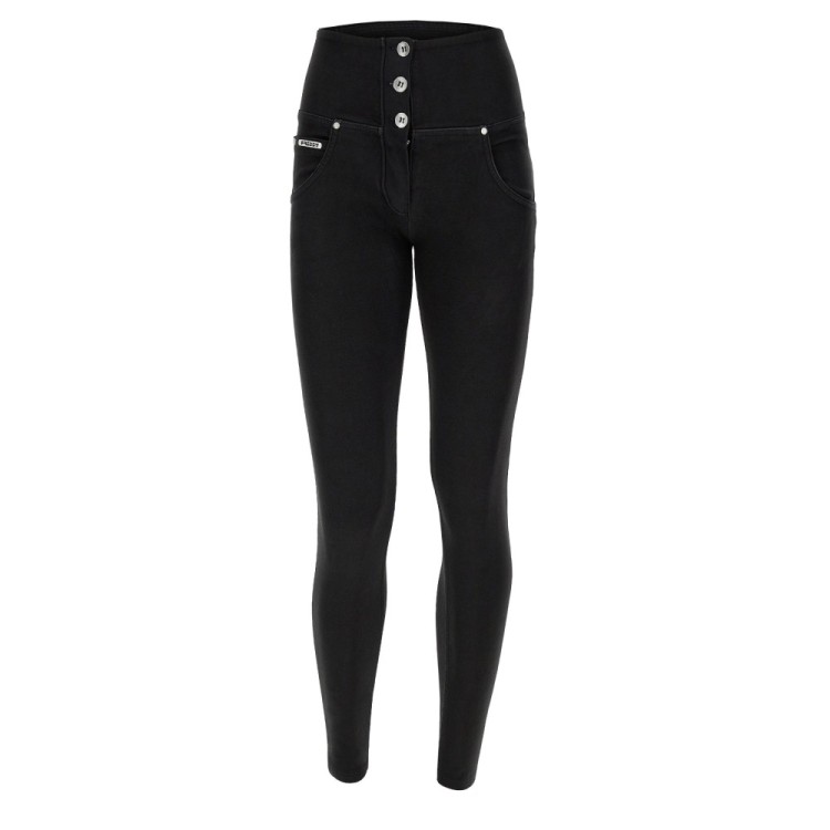 Freddy WR.UP® Snug Damen Push-Up Hose - Buttoned High Waist Super Skinny - Garment Dyed - Schwarz - N0