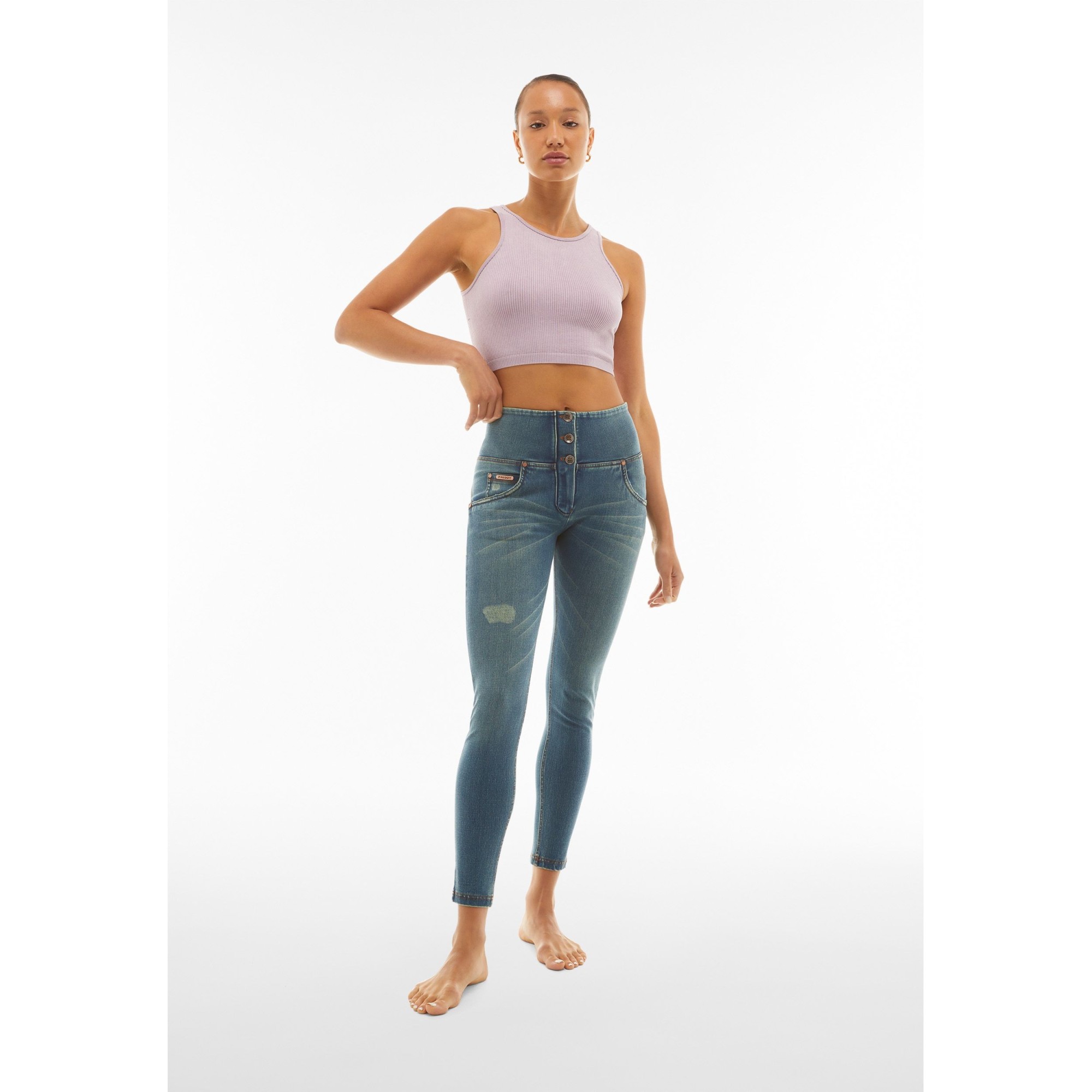 Freddy WR.UP® Snug Damen Push-Up Jeans - Buttoned High Waist Super Skinny - Dirty Denim - Tobacco Nähte - J129T