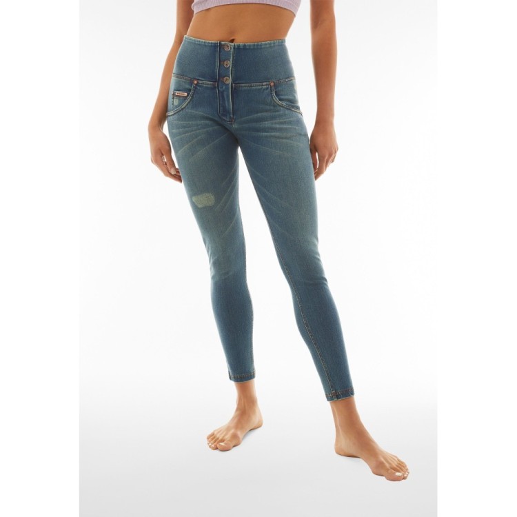 Freddy WR.UP® Snug Damen Push-Up Jeans - Buttoned High Waist Super Skinny - Dirty Denim - Tobacco Nähte - J129T