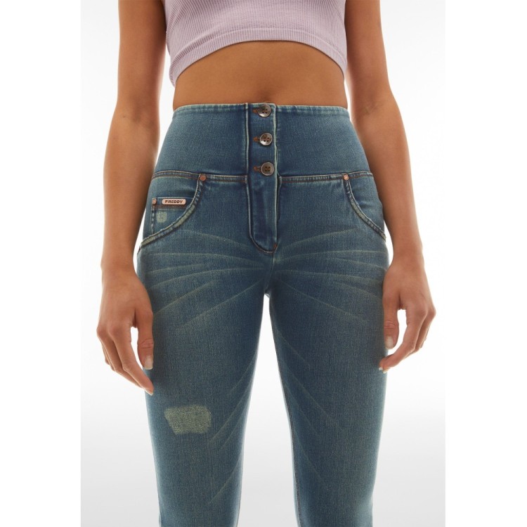 Freddy WR.UP® Snug Damen Push-Up Jeans - Buttoned High Waist Super Skinny - Dirty Denim - Tobacco Nähte - J129T