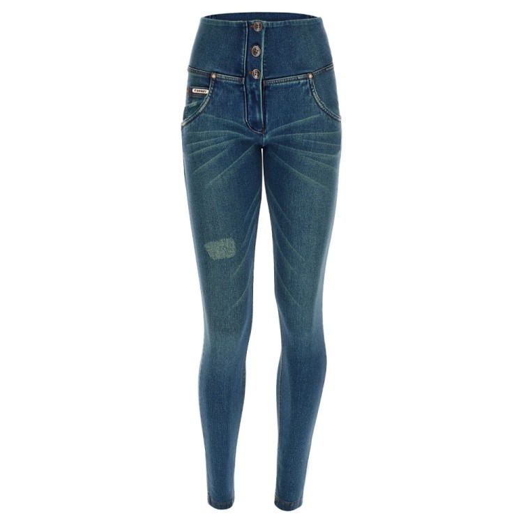 Freddy WR.UP® Snug Damen Push-Up Jeans - Buttoned High Waist Super Skinny - Dirty Denim - Tobacco Nähte - J129T