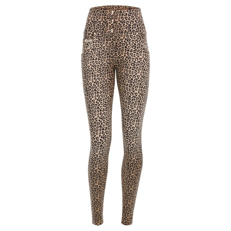 Freddy WR.UP® Snug Damen Push-Up Hose - High Waist Super Skinny - Beige Leopard Animalier - ANI65