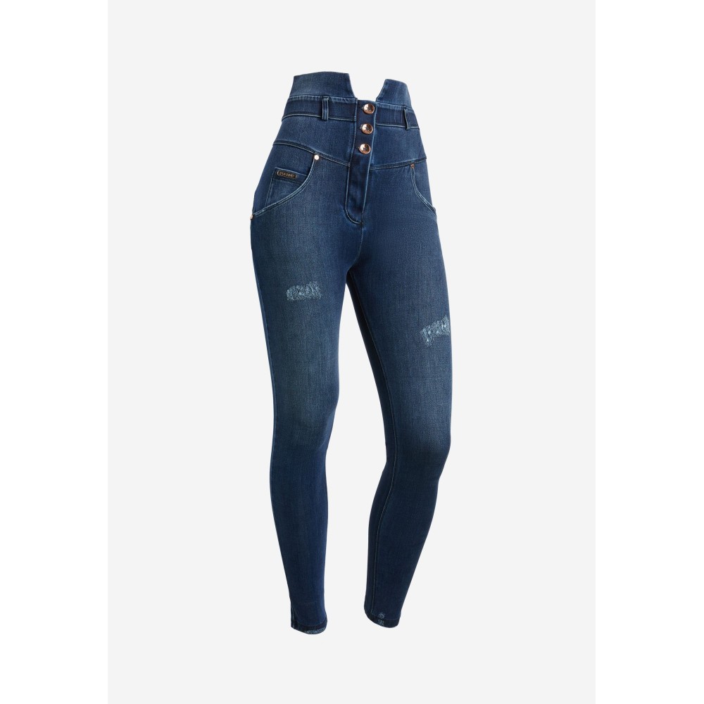 Freddy WR.UP® Snug Damen Push-Up Jeans - High Waist Super Skinny - V-Naht - Indigoblau - Blaue Nähte - J0B