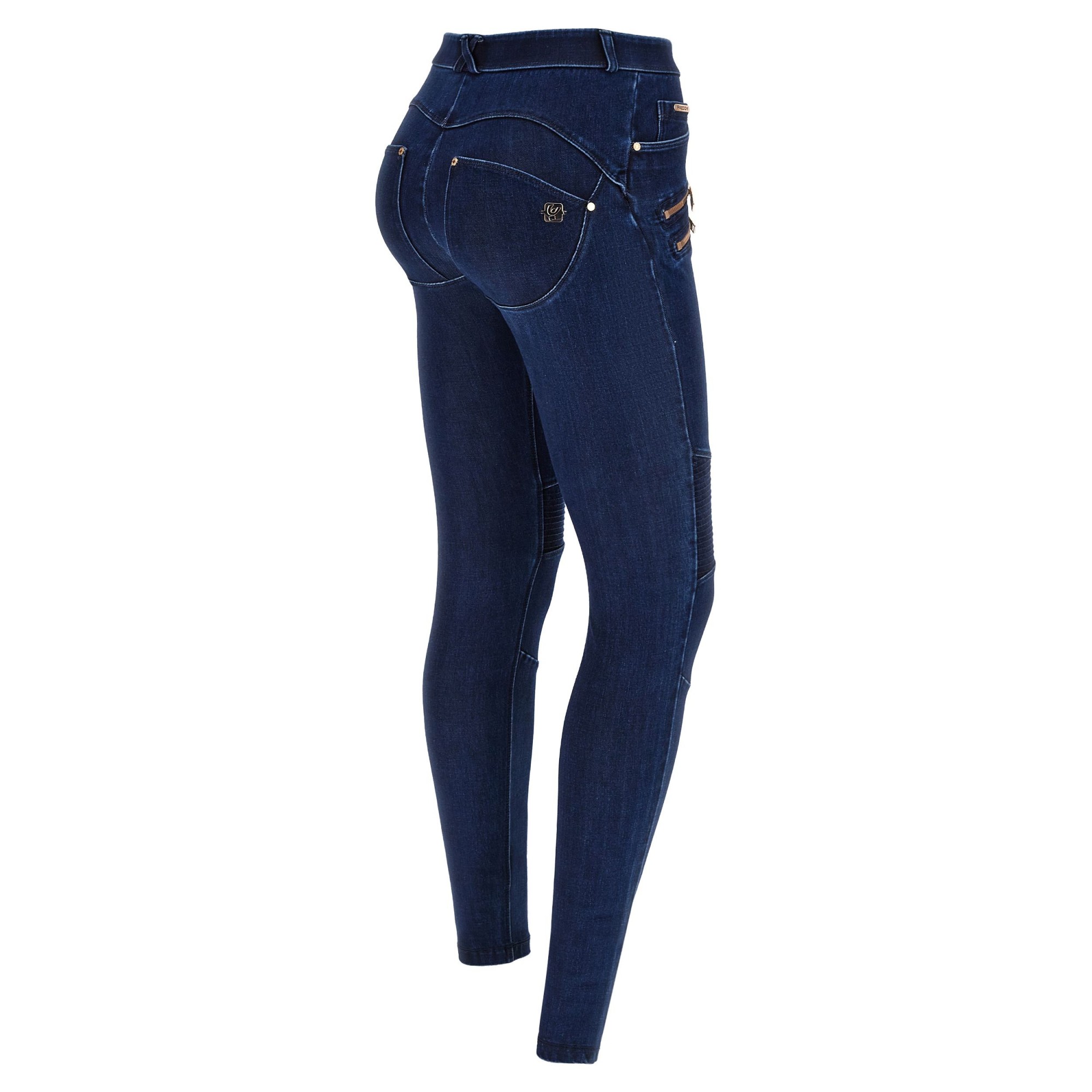 Freddy WR.UP® Snug Damen Push-Up Jeans - Regular High Waist Skinny - Biker-Style - Indigoblau - Blaue Nähte - J0B