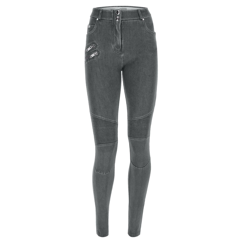 Freddy WR.UP® Snug Damen Push-Up Jeans - Regular High Waist Skinny - Biker-Style - Grau – Schwarze Nähte - J3N