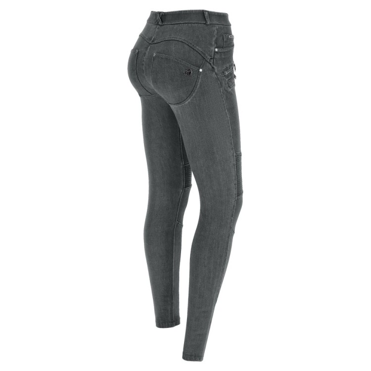 Freddy WR.UP® Snug Damen Push-Up Jeans - Regular High Waist Skinny - Biker-Style - Grau – Schwarze Nähte - J3N