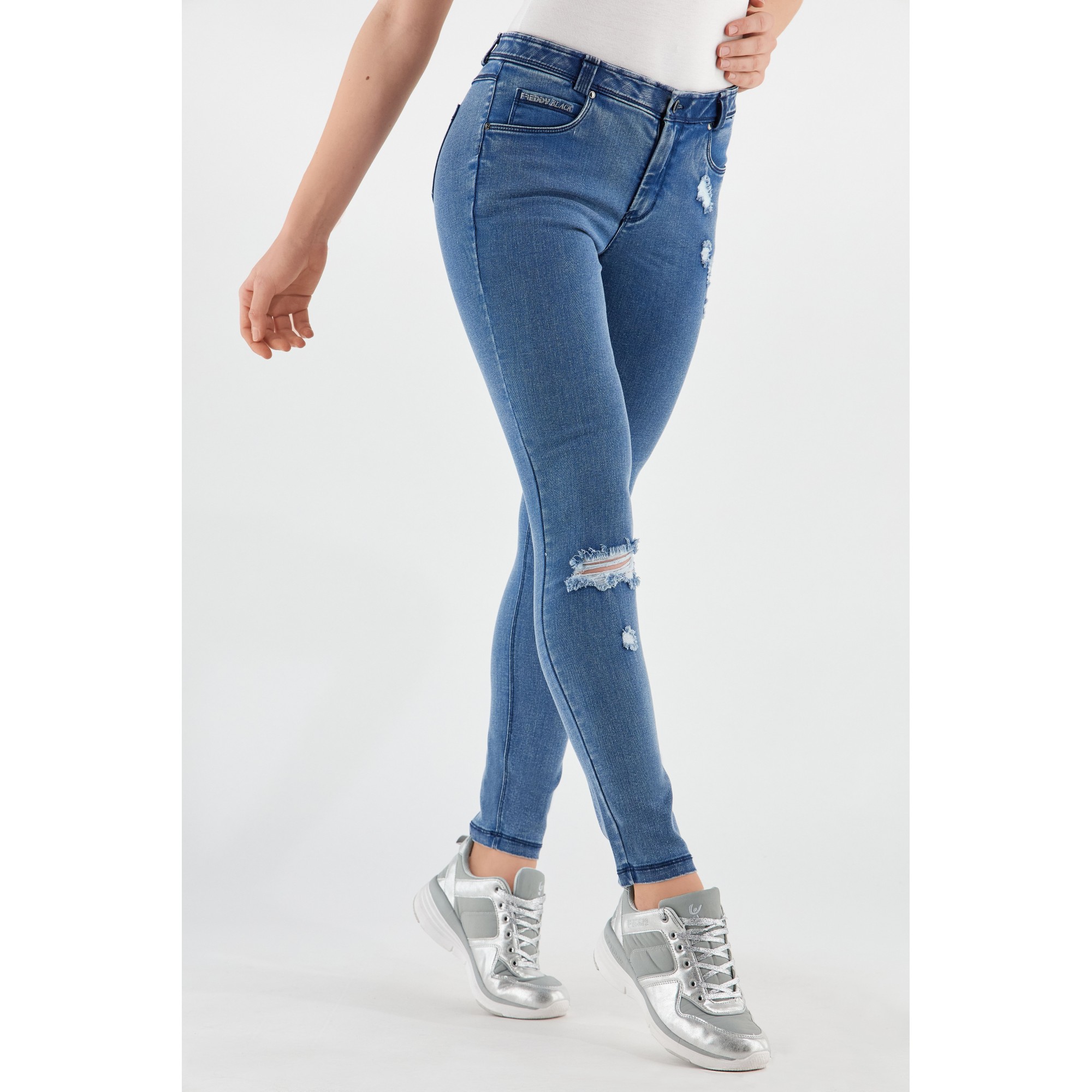 Freddy Fit Jeans - Regular Waist Skinny - Destroyed - Clear Denim - Blue Seam - J4B