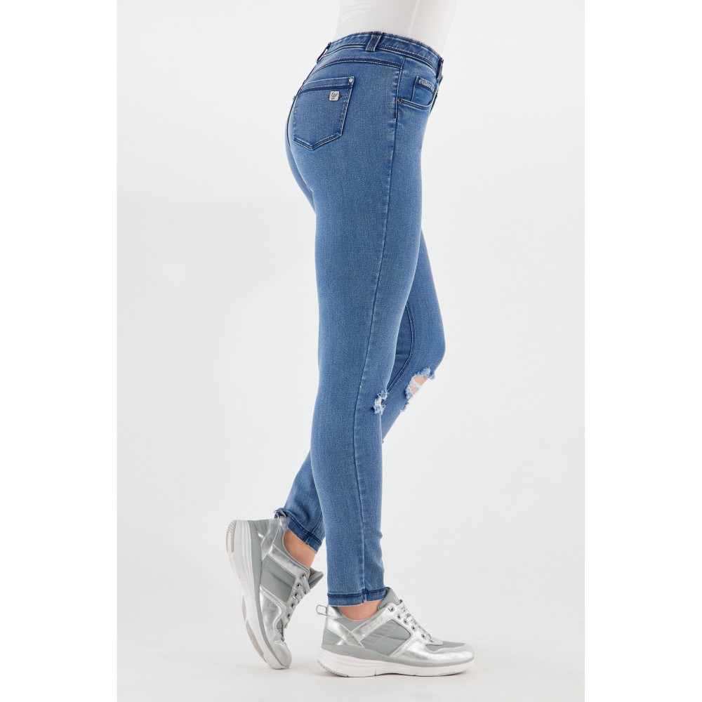 Freddy Fit Jeans - Regular Waist Skinny - Destroyed - Clear Denim - Blue Seam - J4B