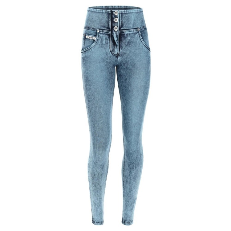 Freddy WR.UP® Snug Denim - Mid Waist Super Skinny - Lunar Wash Denim Light Blue - Blue Seam - J86B