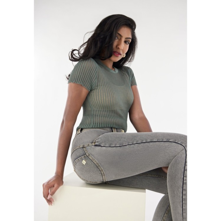 Freddy WR.UP® Damen Push-Up Jeans - 7/8 Regular Waist Super Skinny - Grau - Gelbe Nähte