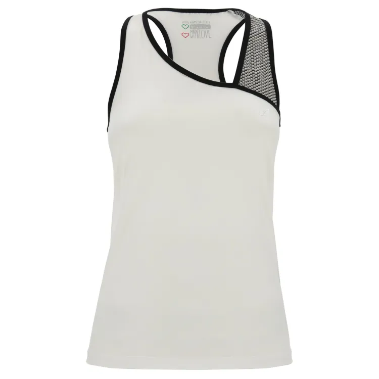 Freddy Ärmelloses Yoga Shirt - Asymmetrische Träger - Made in Italy - White - Black - WN0
