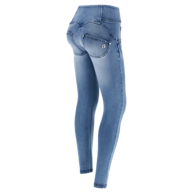 Freddy WR.UP® Snug Damen Push-Up Jeans - Mid Waist Super Skinny - Used-Effect - Blau - Blaue Nähte - J109B