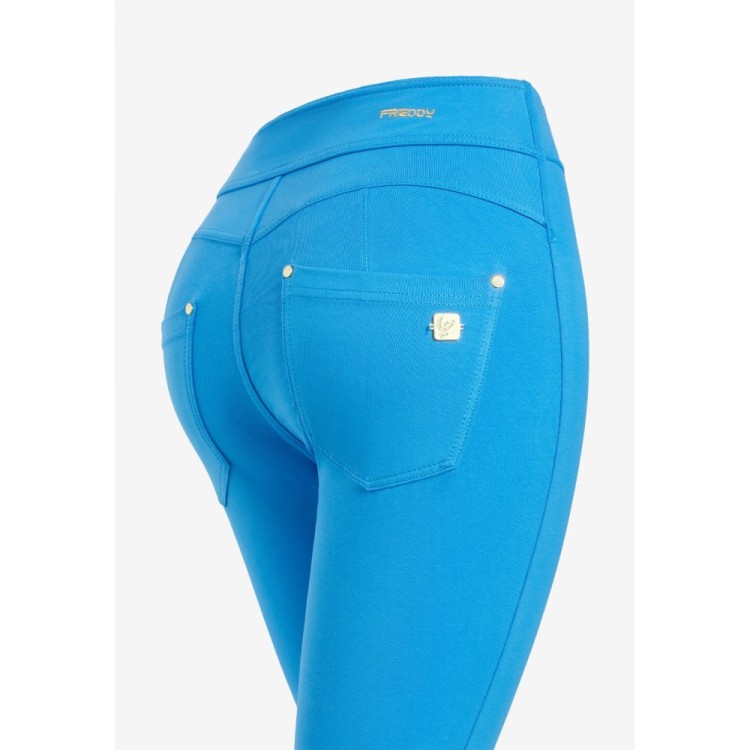 Freddy N.O.W.® Yoga Eco Damen Comfort Hose - Super High Waist Skinny - Mit Nähten auf den Beinen - Blau