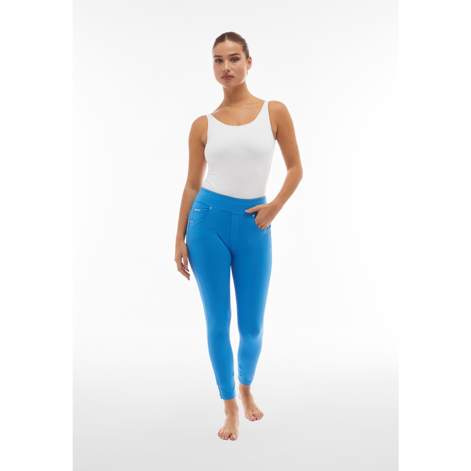 Freddy N.O.W.® Yoga Eco Damen Comfort Hose - 7/8 Mid Waist Super Skinny - Blau
