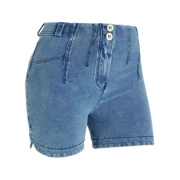 Freddy WR.UP® Damen Push-Up Jeans-Shorts - Regular High Waist - Abgerundeter Beinabschluß - Denim hell - Blaue Nähte - J4B