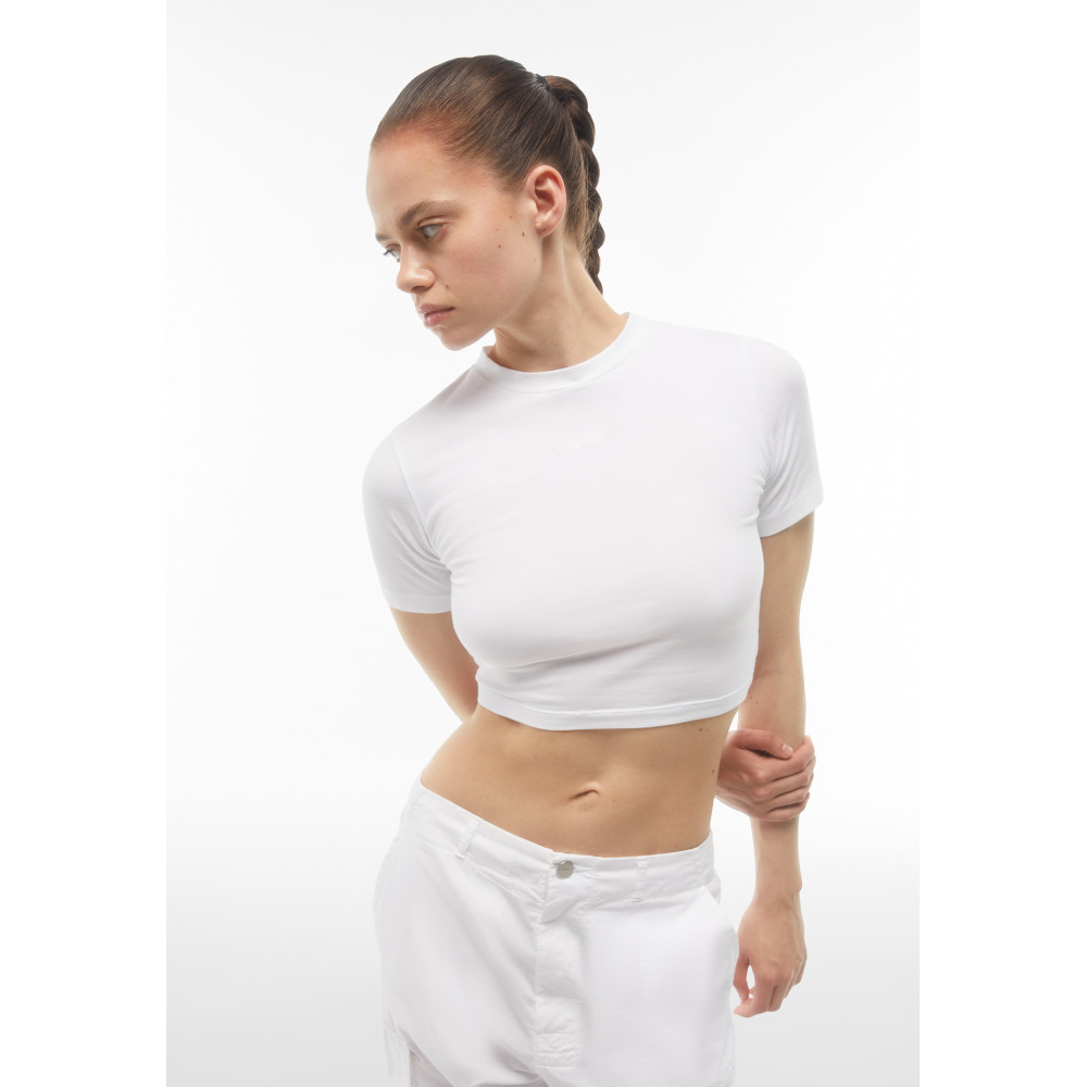 Freddy Slim-Fit Damen Crop Top - Garment-Dyed - Weiß