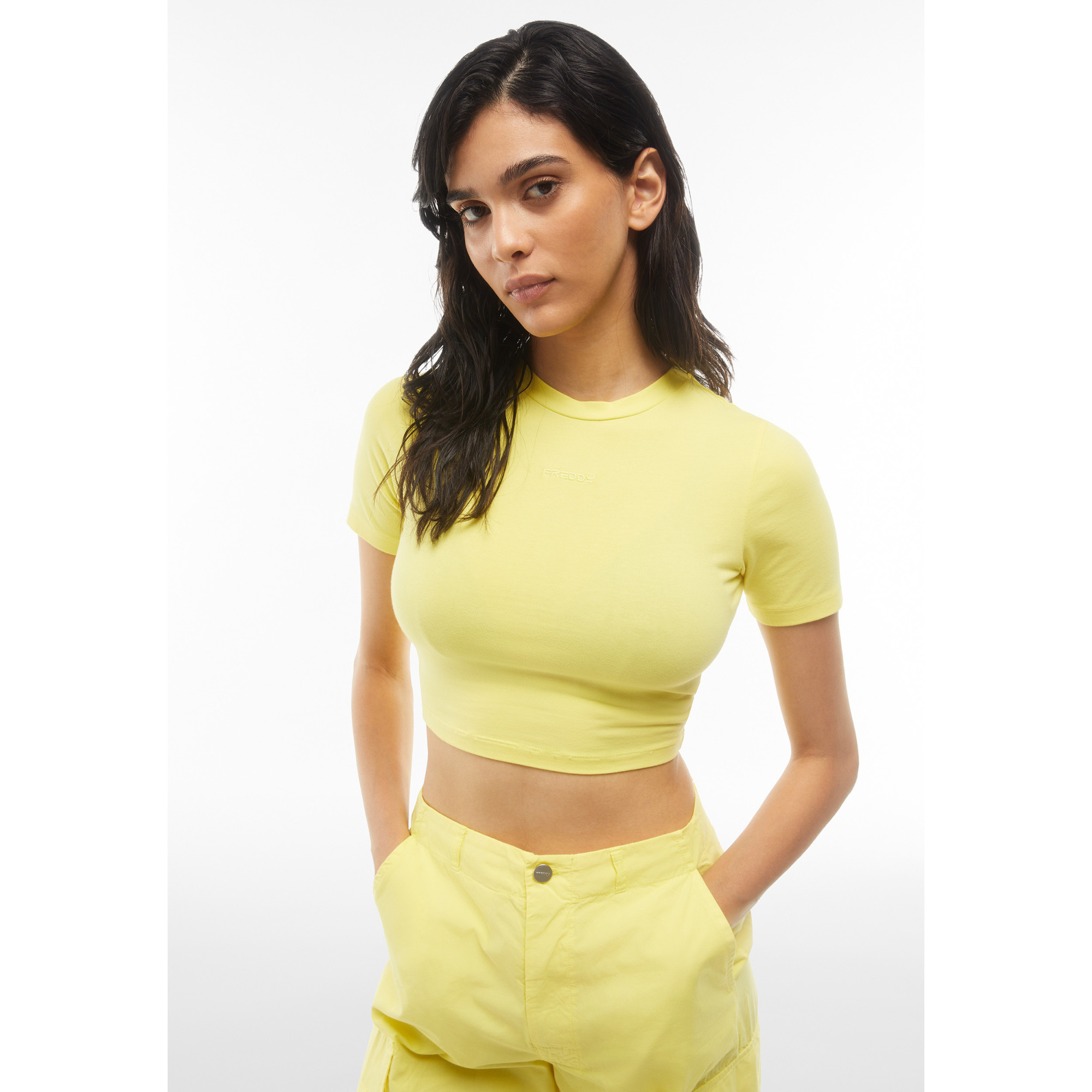 Freddy Slim-Fit Damen Crop Top - Garment-Dyed - Gelb