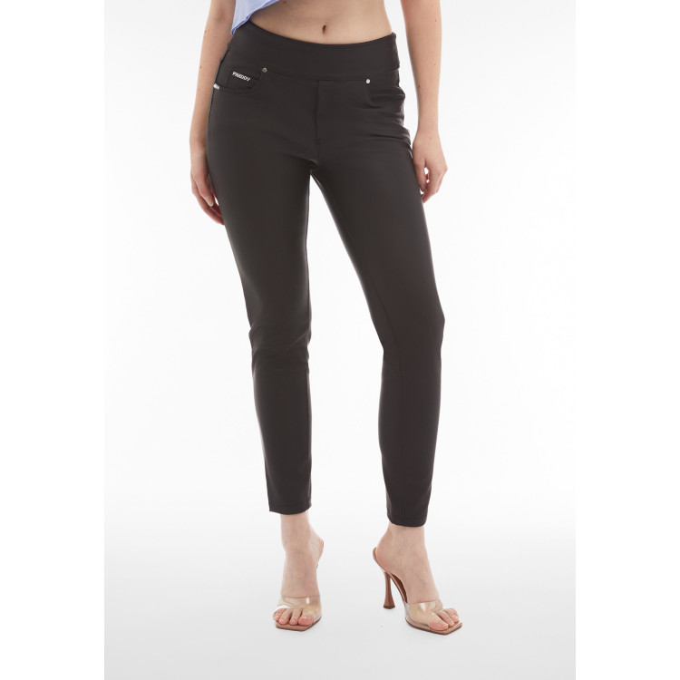 Freddy N.O.W.® Yoga Vegan Leather Damen Comfort Lederhose - Mid Waist Skinny - Schwarz