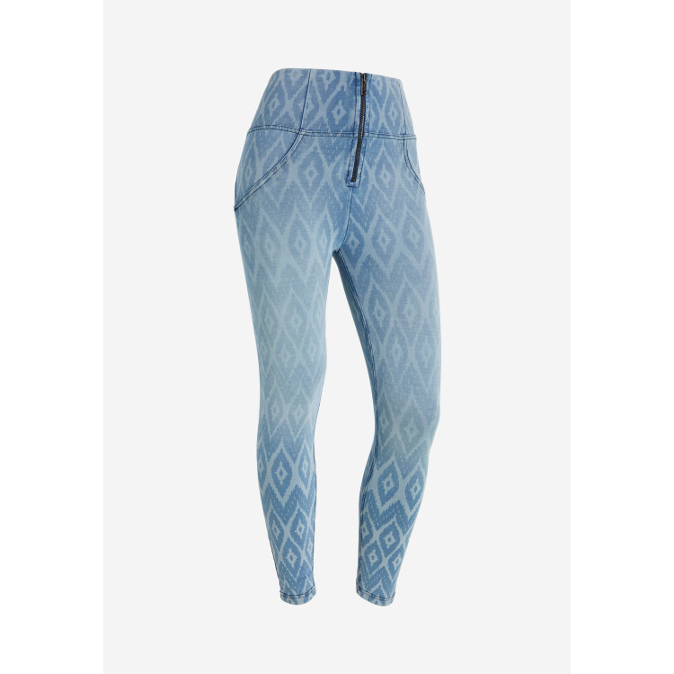 Freddy WR.UP® Damen Push-Up Jeans - 7/8 High Waist Skinny - Allover Laserprint - Denim - Blaue Nähte - J170B