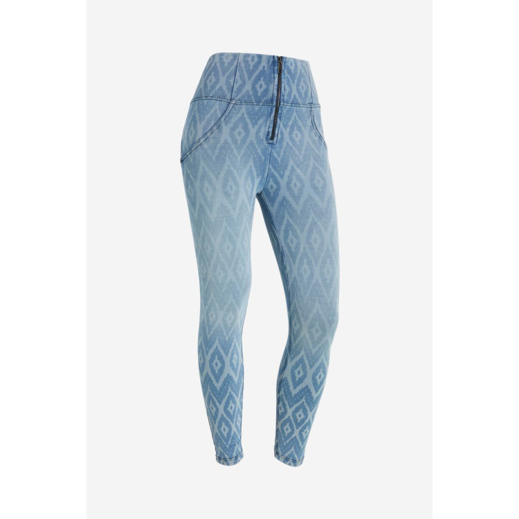 Freddy WR.UP® Damen Push-Up Jeans - 7/8 High Waist Skinny - Allover Laserprint - Denim - Blaue Nähte - J170B